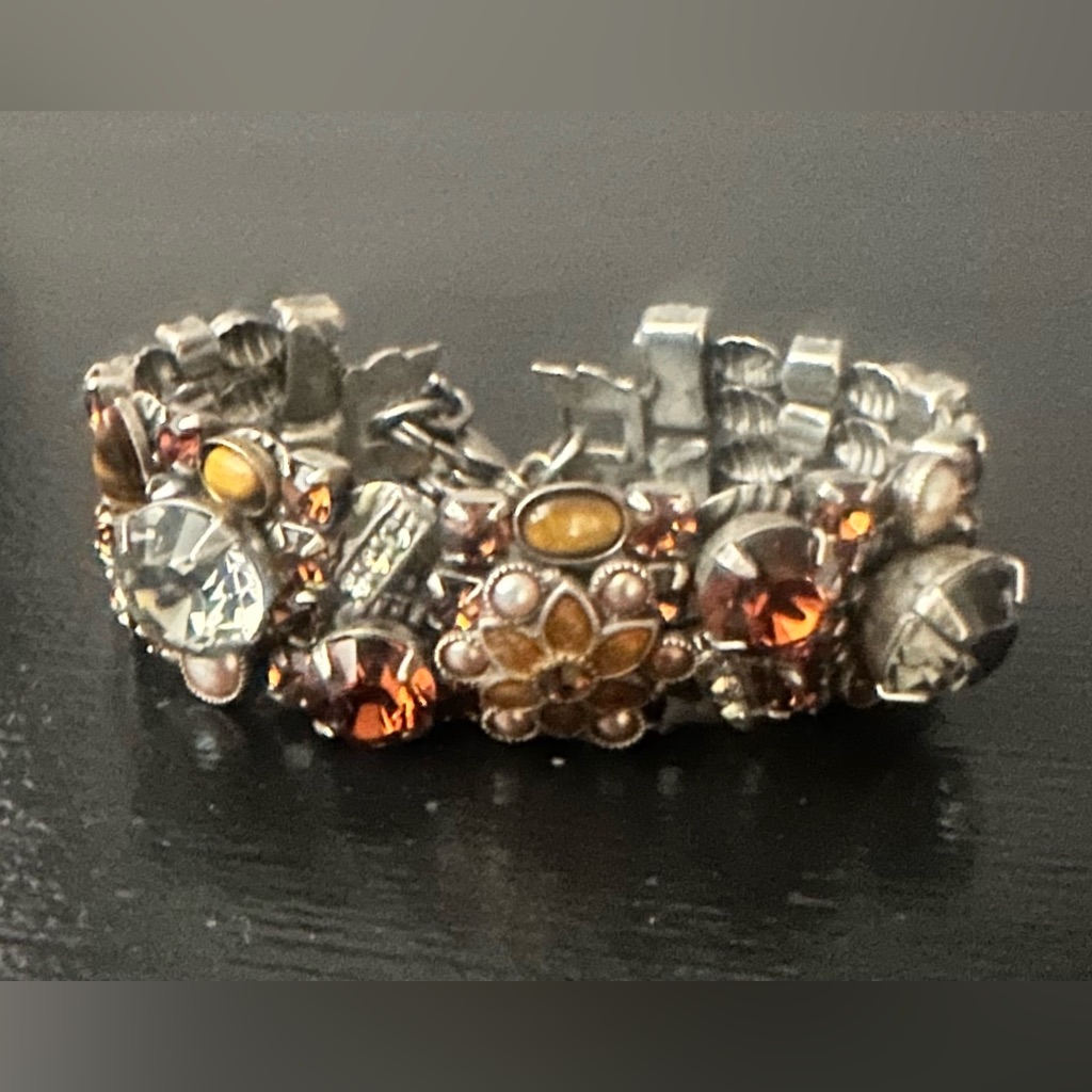 Mary Demarco Silver-Tone Bracelet With Amber And Clear Crystal Accents